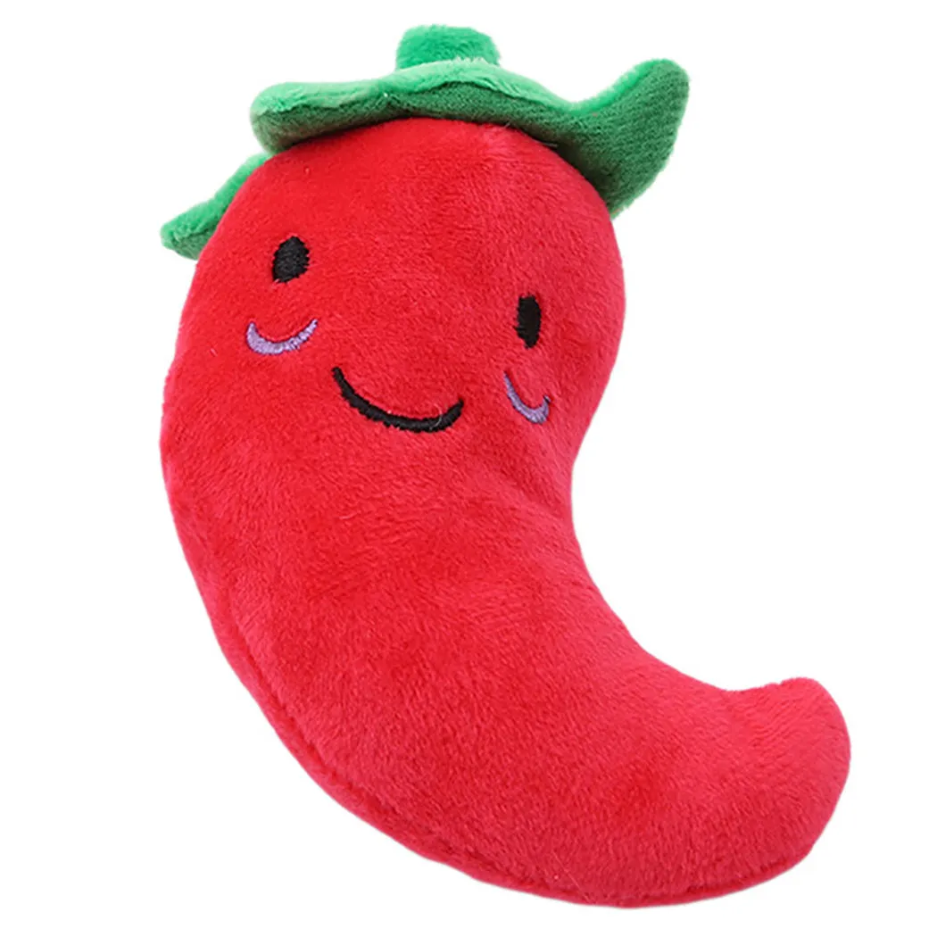 Gooddog plush fruit dog toys with squeaker, including banana and chicken leg shapes, on a white background