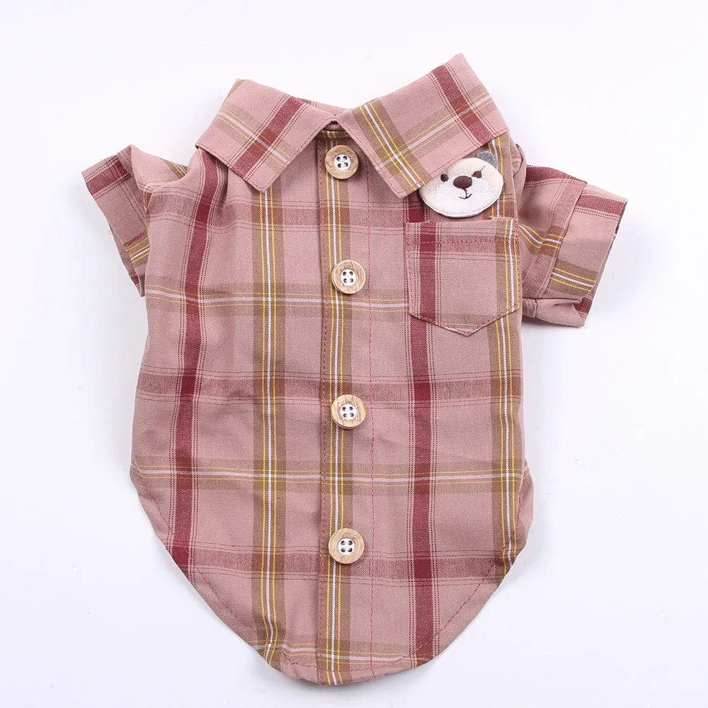 Pet shirt in soft cotton with two feet design, available in blue, red, and rice brown for dogs and cats