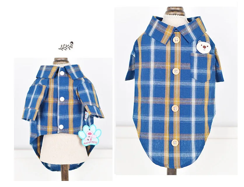 Pet shirt in soft cotton with two feet design, available in blue, red, and rice brown for dogs and cats
