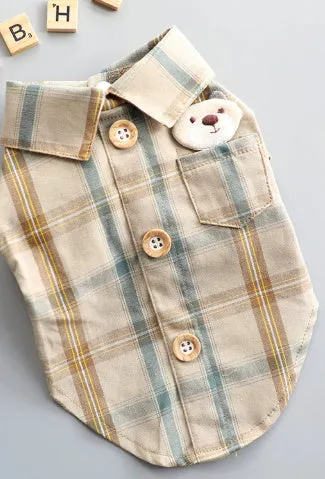Pet shirt in soft cotton with two feet design, available in blue, red, and rice brown for dogs and cats