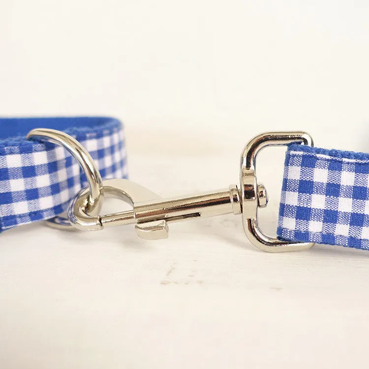Blue polyester dog leash for pets with five size options and metal clip