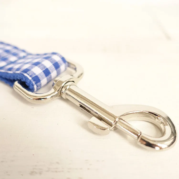Blue polyester dog leash for pets with five size options and metal clip