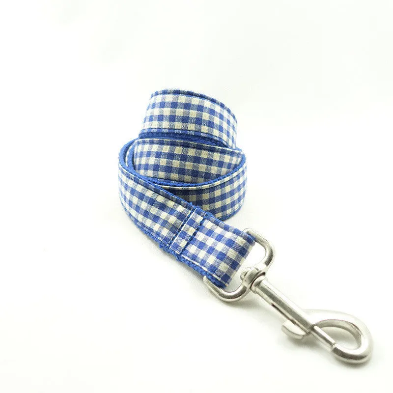 Blue polyester dog leash for pets with five size options and metal clip