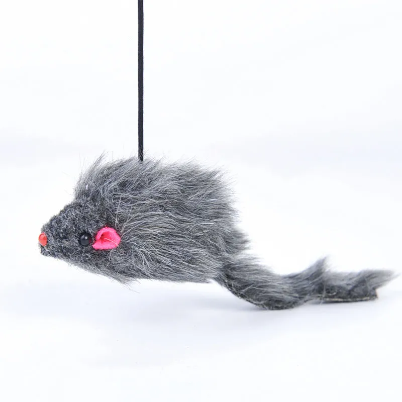 Pet telescopic hanging door cat toy with grey mouse shape on elastic rope approximately 1.8 metres long, with triangle hook and adjustable buckle