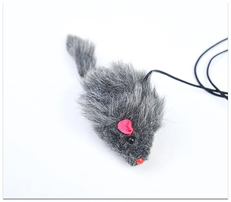 Pet telescopic hanging door cat toy with grey mouse shape on elastic rope approximately 1.8 metres long, with triangle hook and adjustable buckle