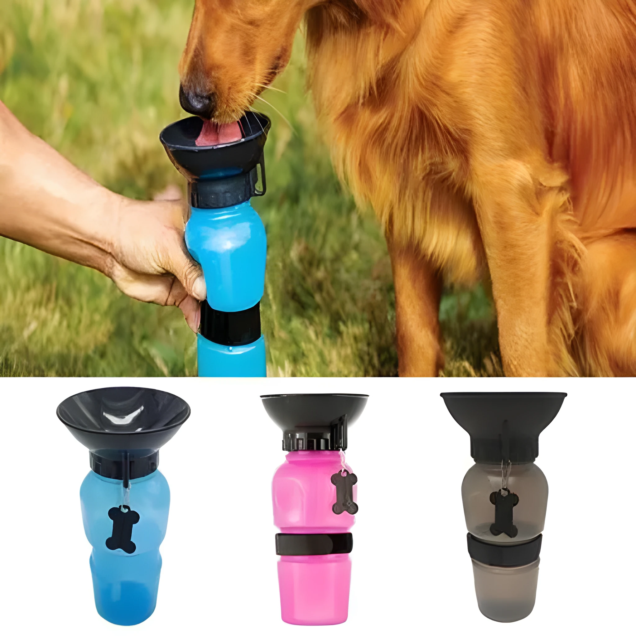 Portable anti-spill water bottle drinker for dogs and cats, blue colour, PP PE plastic, 21.5cm height