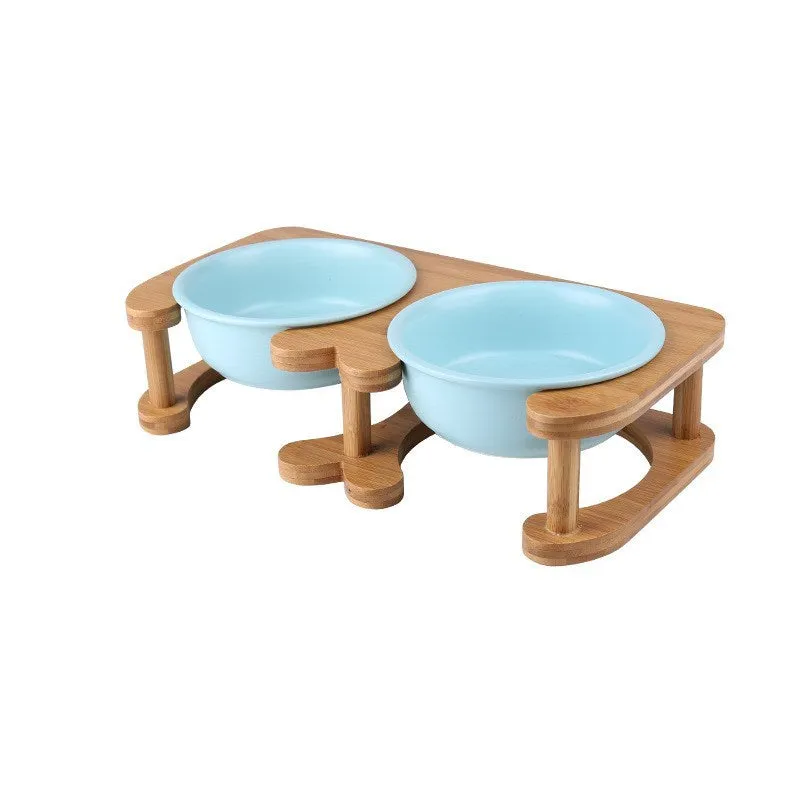 Ceramic cat bowl in 14.7cm or 17.8cm size with blue finish