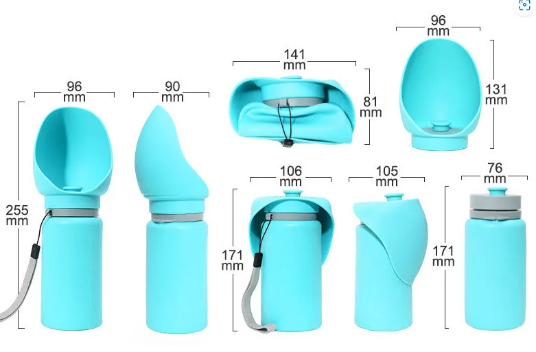 Folding pet outdoor walking mug portable travel water bottle in blue silicone for dogs and cats 550ml