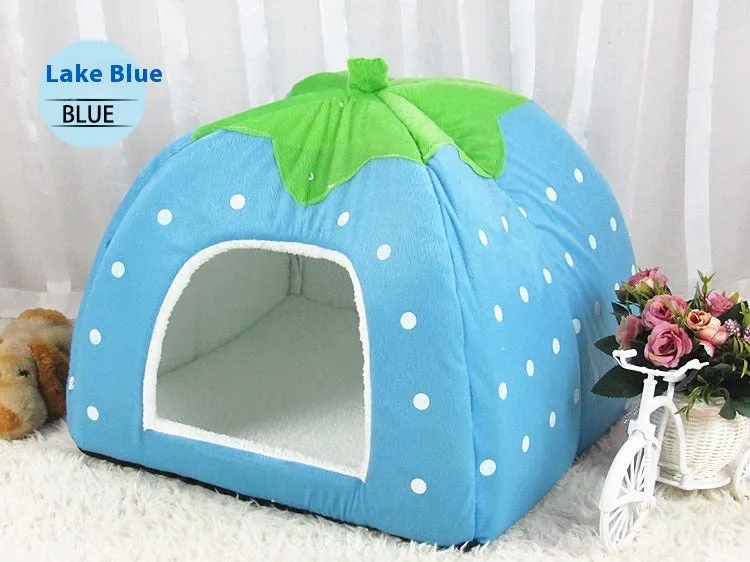 Pet house dog kennel with low foot railing, cotton material, hand stitched, available in blue colour