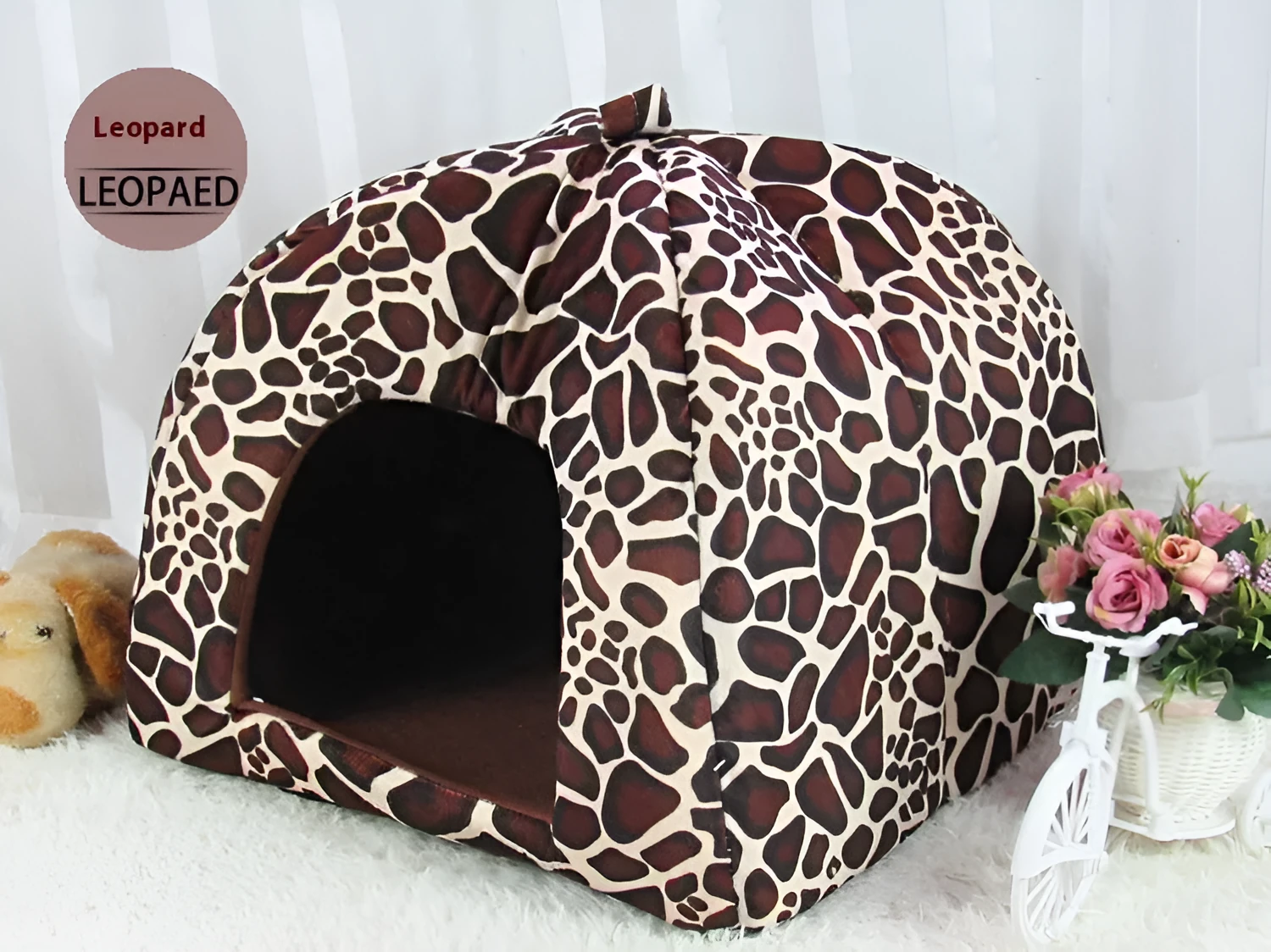 Pet house dog kennel with low foot railing, cotton material, hand stitched, available in blue colour