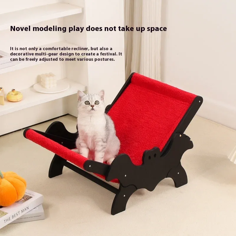 Wooden cat recliner lounge chair MW-054 in black and red Halloween colours