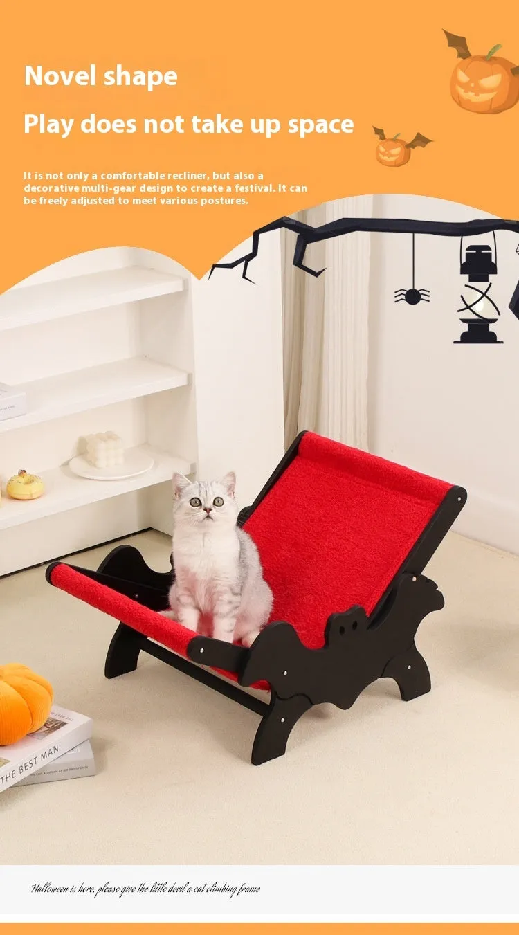 Wooden cat recliner lounge chair MW-054 in black and red Halloween colours