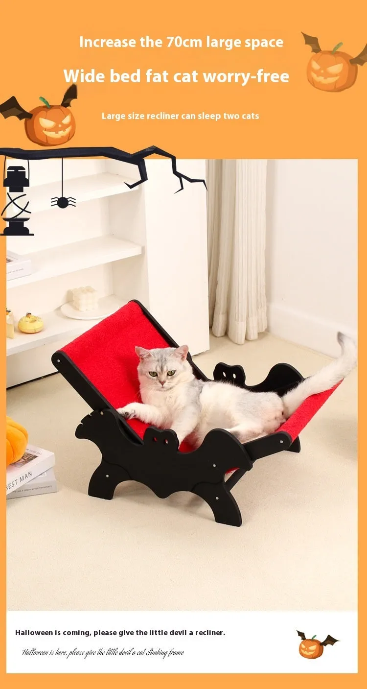 Wooden cat recliner lounge chair MW-054 in black and red Halloween colours