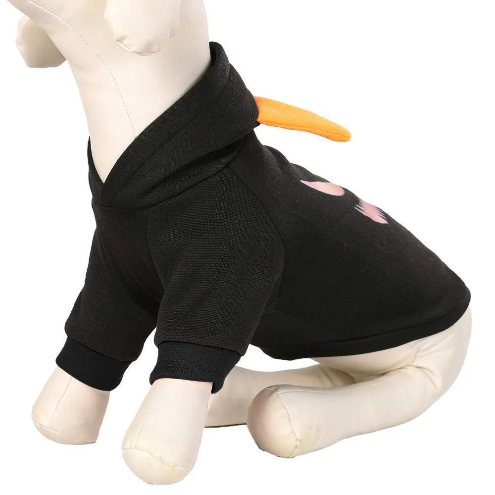 Black cotton adjustable pet sweater for dogs and cats with fleece lining, side view