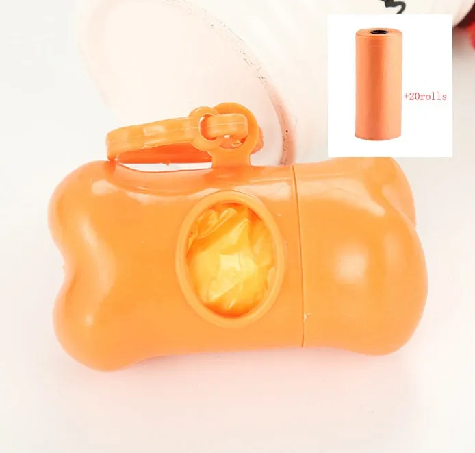 Bone-shaped pet garbage bag dispenser in new PP material, 8cm long and 5cm wide, on a table