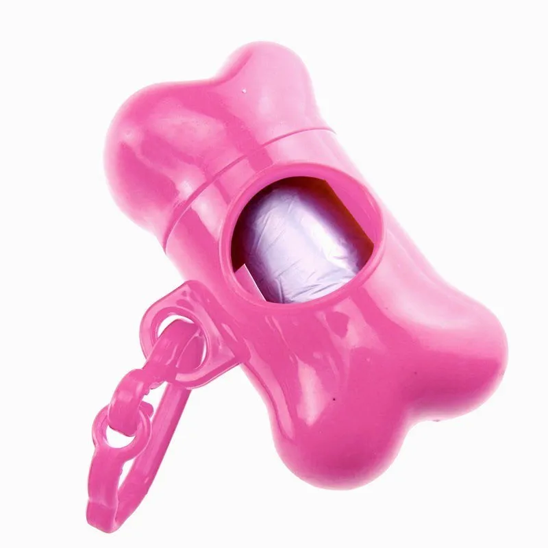Bone-shaped pet garbage bag dispenser in new PP material, 8cm long and 5cm wide, on a table
