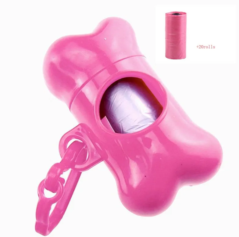Bone-shaped pet garbage bag dispenser in new PP material, 8cm long and 5cm wide, on a table