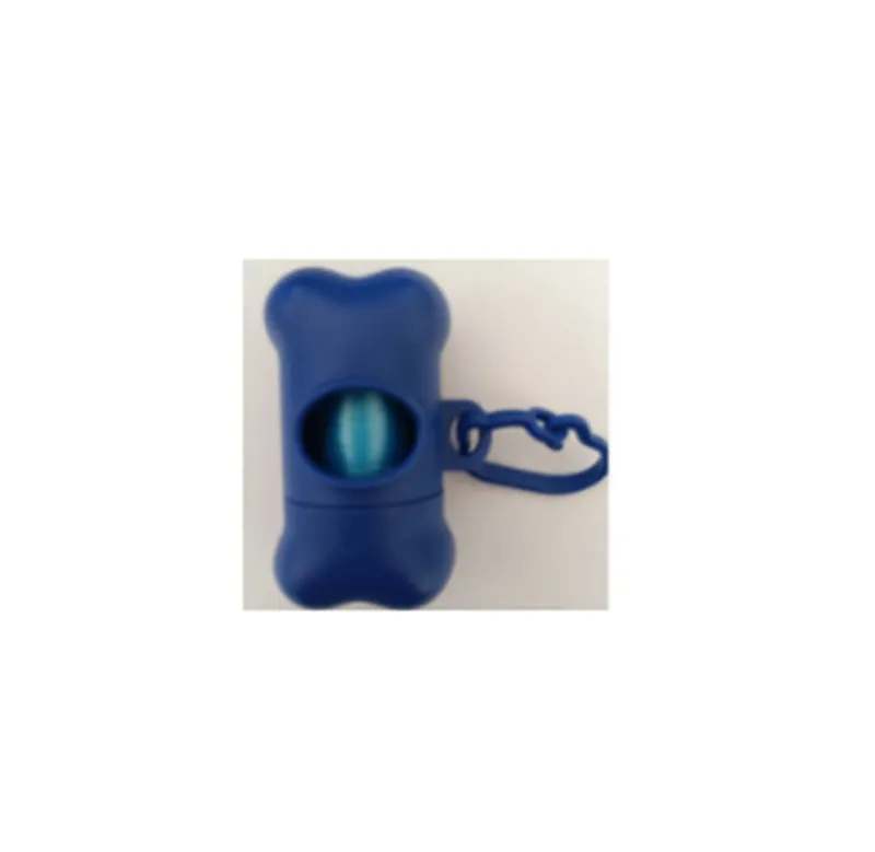 Bone-shaped pet garbage bag dispenser in new PP material, 8cm long and 5cm wide, on a table