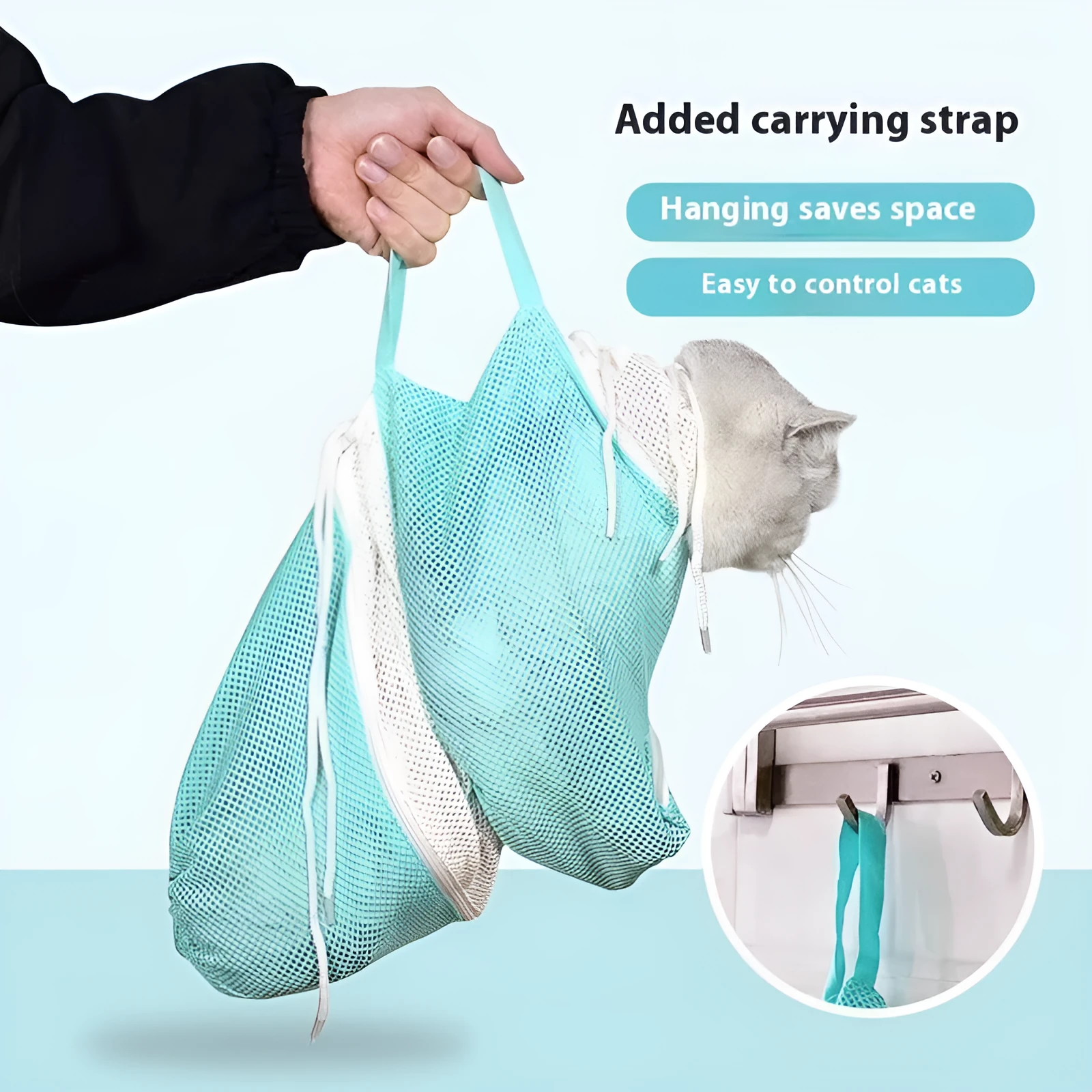Fifth-generation cat grooming bag with detachable design in grey and white colour