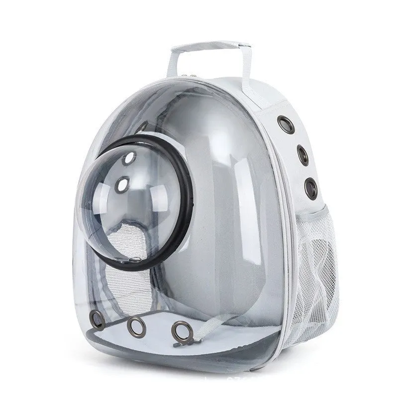 Medium capacity PC plastic pet carrier bag with side opening in astronaut design for cats and small dogs
