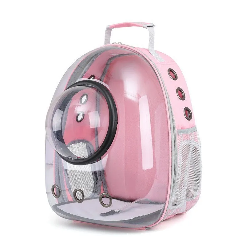 Medium capacity PC plastic pet carrier bag with side opening in astronaut design for cats and small dogs