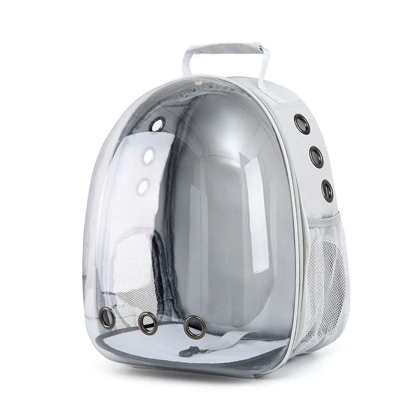 Medium capacity PC plastic pet carrier bag with side opening in astronaut design for cats and small dogs