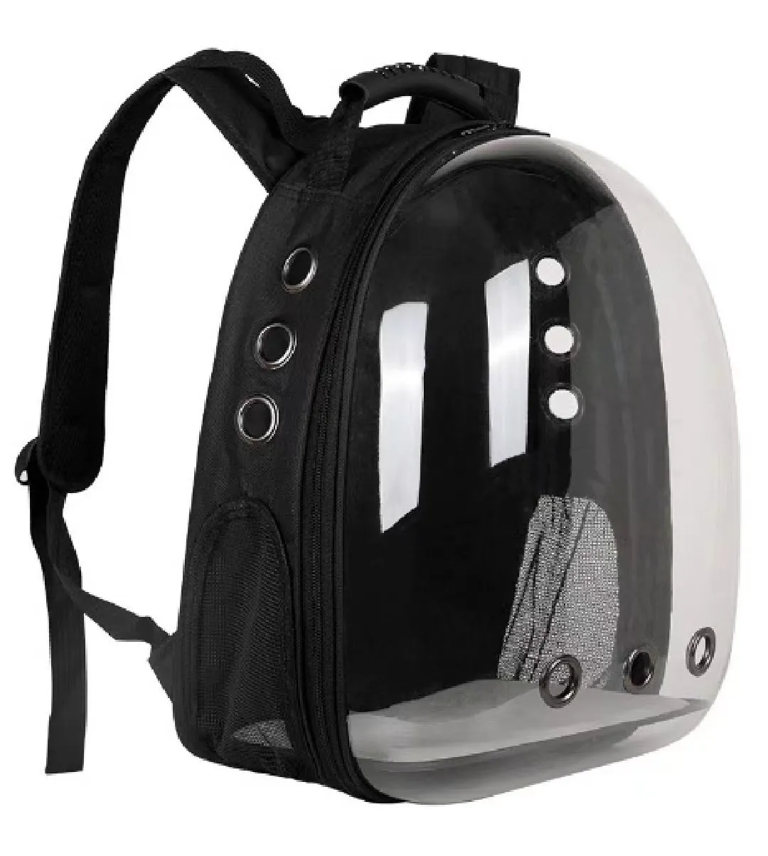 Medium capacity PC plastic pet carrier bag with side opening in astronaut design for cats and small dogs