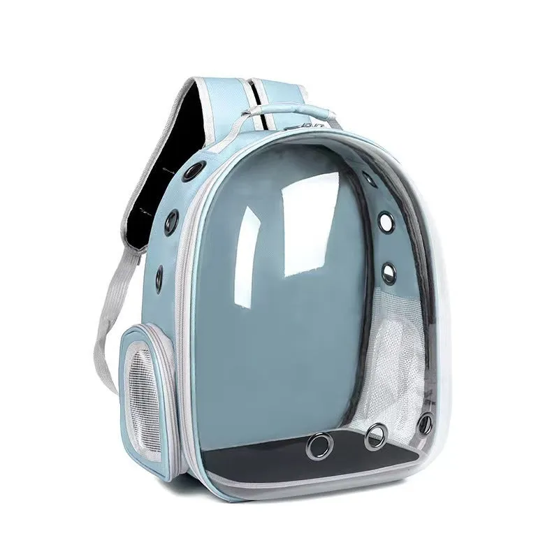 Medium capacity PC plastic pet carrier bag with side opening in astronaut design for cats and small dogs