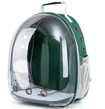 Medium capacity PC plastic pet carrier bag with side opening in astronaut design for cats and small dogs