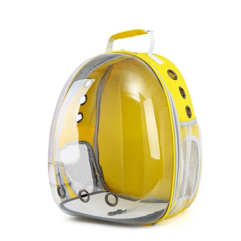 Medium capacity PC plastic pet carrier bag with side opening in astronaut design for cats and small dogs