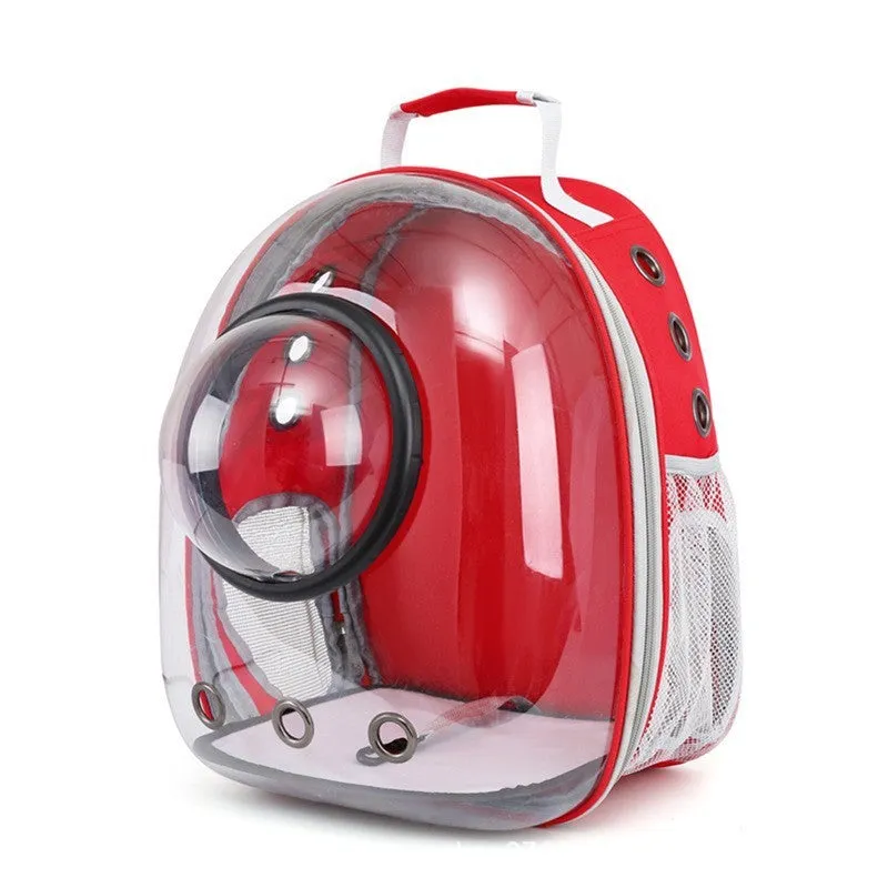 Medium capacity PC plastic pet carrier bag with side opening in astronaut design for cats and small dogs