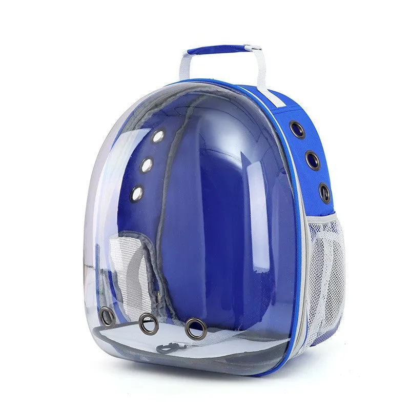 Medium capacity PC plastic pet carrier bag with side opening in astronaut design for cats and small dogs