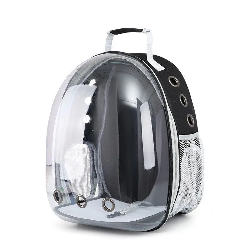 Medium capacity PC plastic pet carrier bag with side opening in astronaut design for cats and small dogs