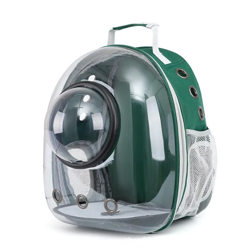 Medium capacity PC plastic pet carrier bag with side opening in astronaut design for cats and small dogs