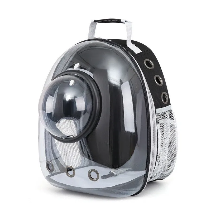Medium capacity PC plastic pet carrier bag with side opening in astronaut design for cats and small dogs