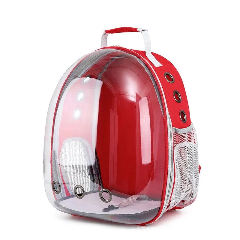 Medium capacity PC plastic pet carrier bag with side opening in astronaut design for cats and small dogs