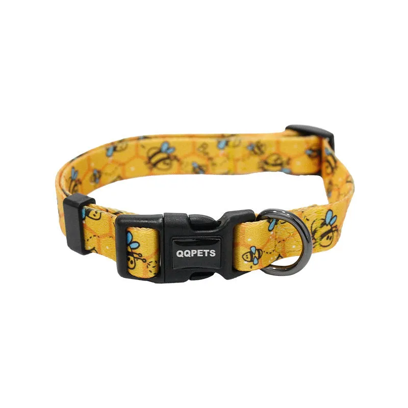 Geometric little bee nylon dog collar for small and medium pets, available in S M L sizes