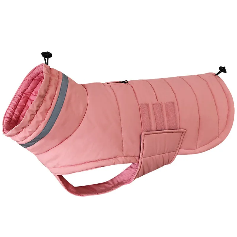 Grey winter dog coat with thickened filling and waterproof nylon outer for medium large dogs