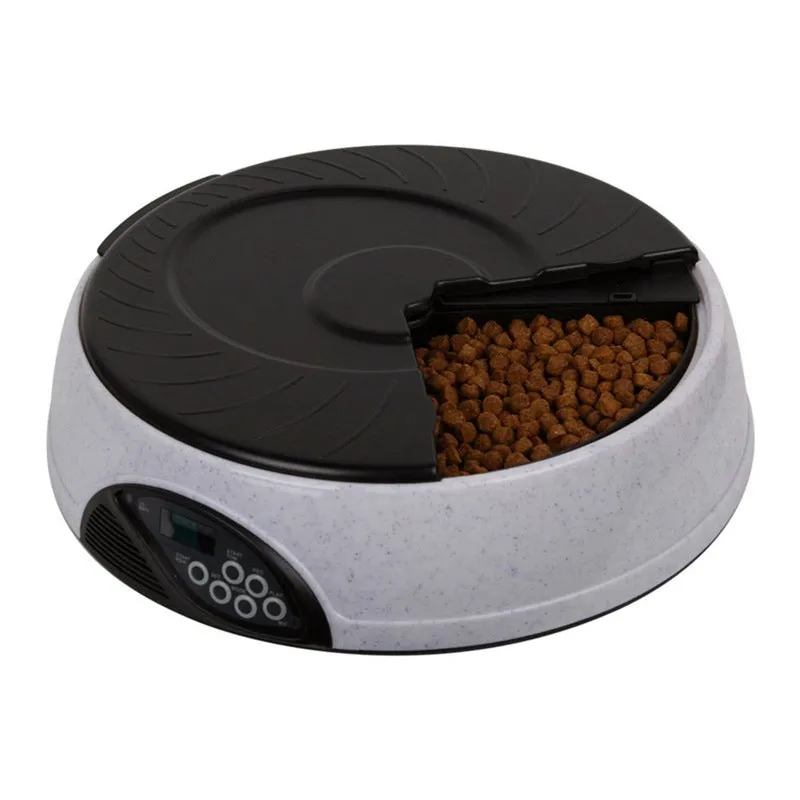 Pet automatic feeder with 6 slots, voice recorder, ABS plastic, 330ml capacity, yellow colour option
