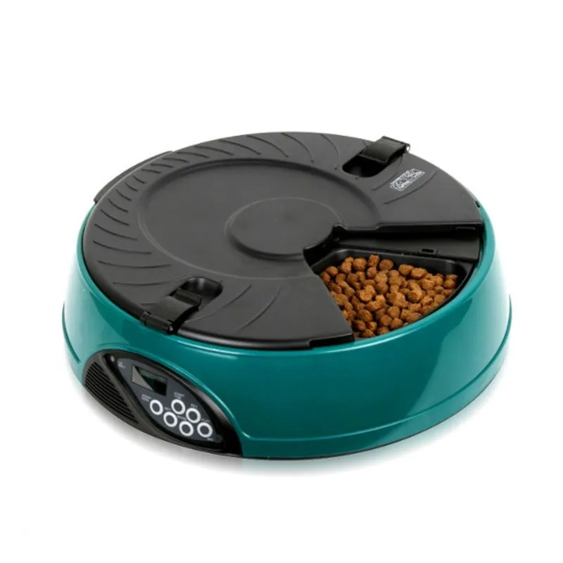 Pet automatic feeder with 6 slots, voice recorder, ABS plastic, 330ml capacity, yellow colour option