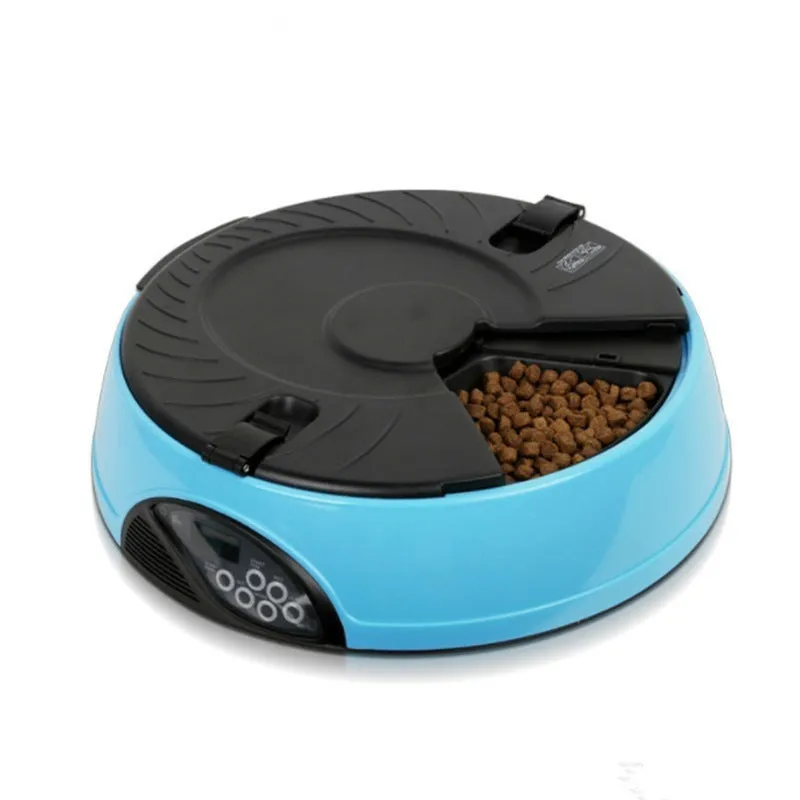 Pet automatic feeder with 6 slots, voice recorder, ABS plastic, 330ml capacity, yellow colour option