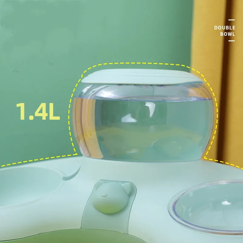 Crescent automatic drinking water and feeding double bowl for cats, 39x16x20cm, grey PP PET AS plastic