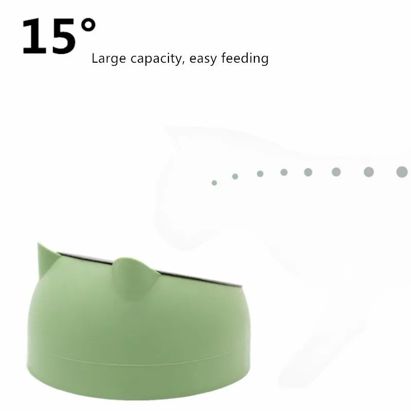 Protective cervical cat bowl oblique mouth pet bowl in food-grade PC with 304 stainless steel liner, anti-knock base, blue colour, M size