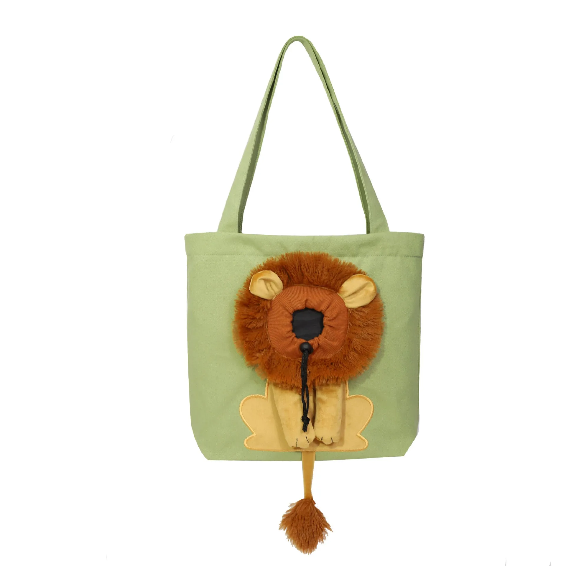 Canvas lion design pet carrier bag with safety zippers, adjustable opening, double shoulder strap, available in multiple colours