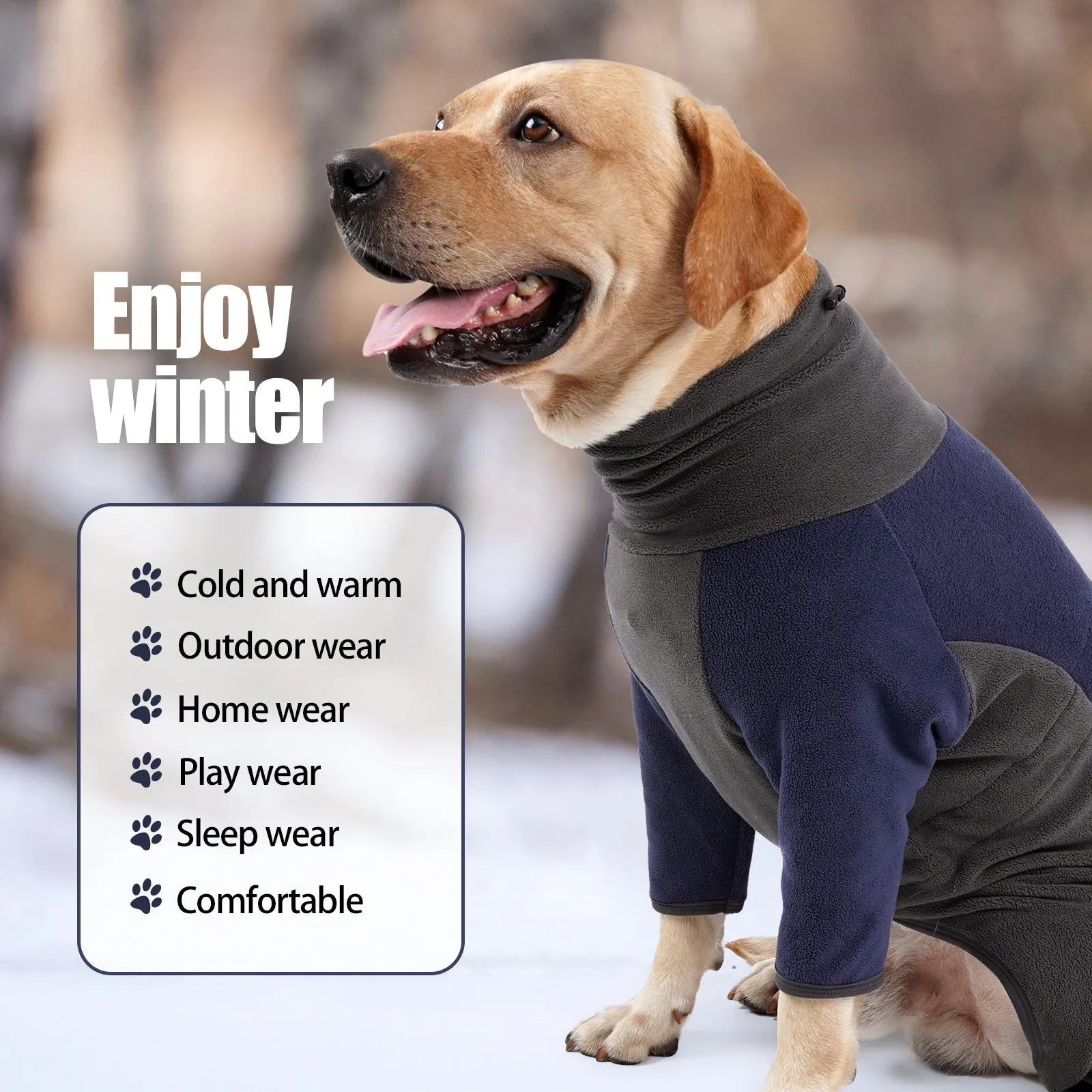 Fleece dog coat cold proof for winter in bluish grey colour on a pet