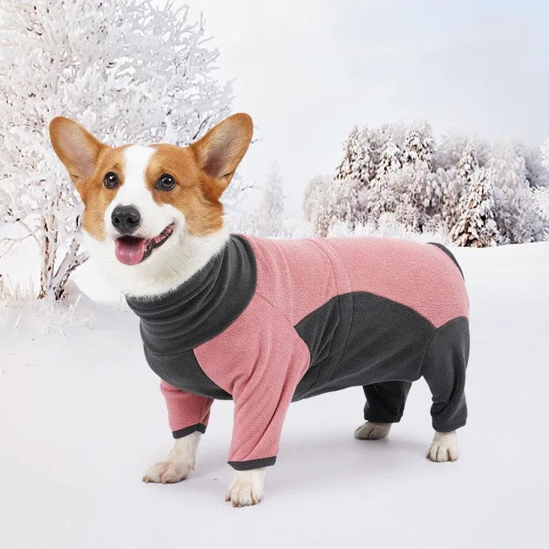 Fleece dog coat cold proof for winter in bluish grey colour on a pet