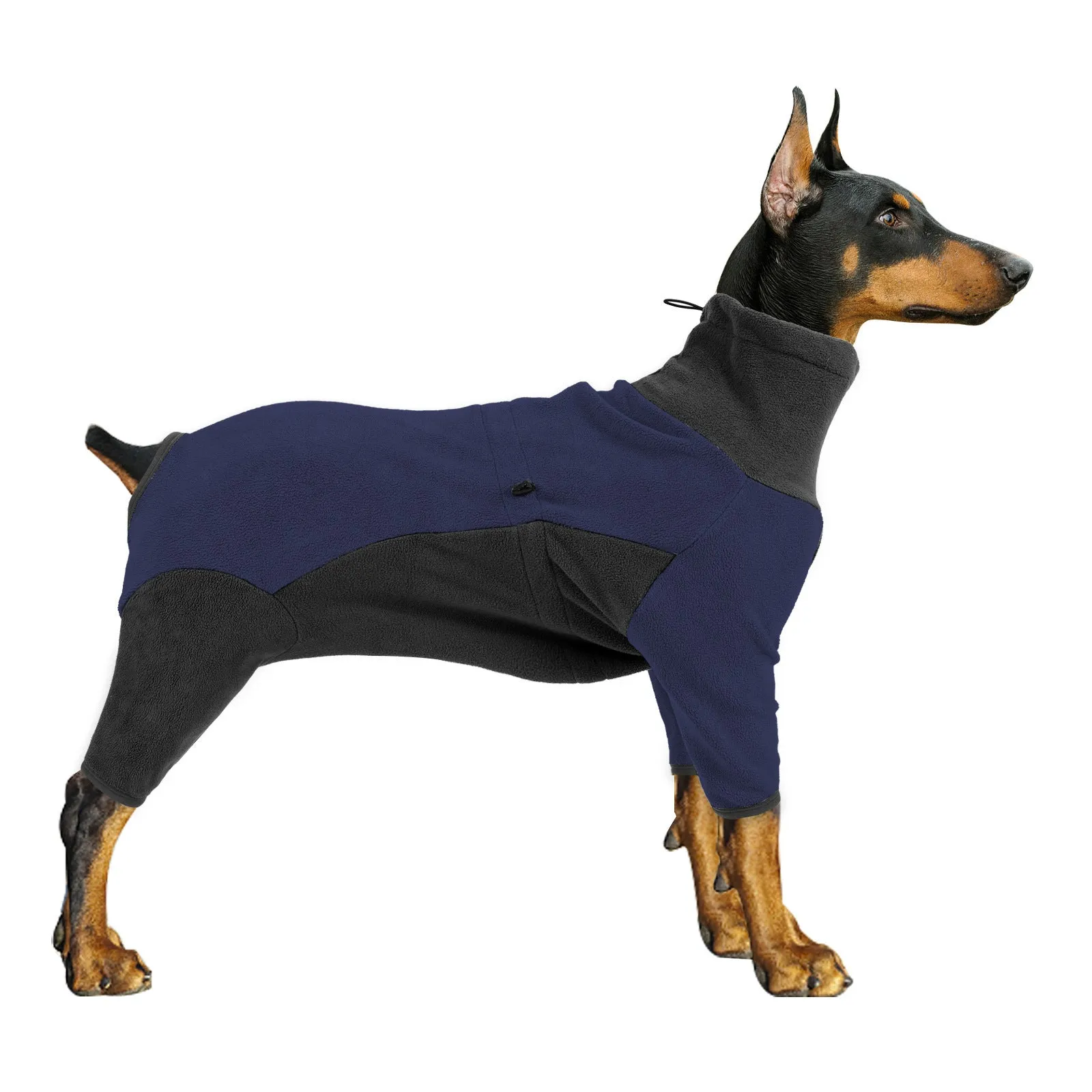 Fleece dog coat cold proof for winter in bluish grey colour on a pet