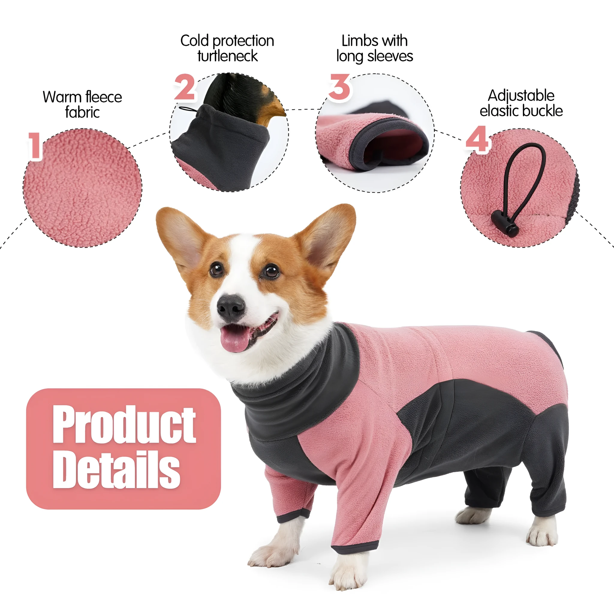 Fleece dog coat cold proof for winter in bluish grey colour on a pet