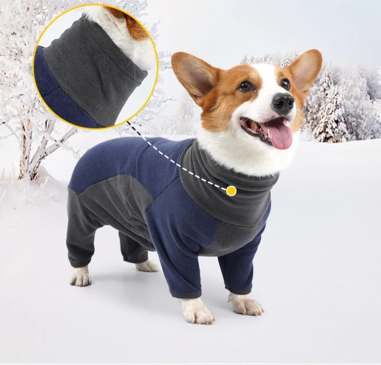 Fleece dog coat cold proof for winter in bluish grey colour on a pet