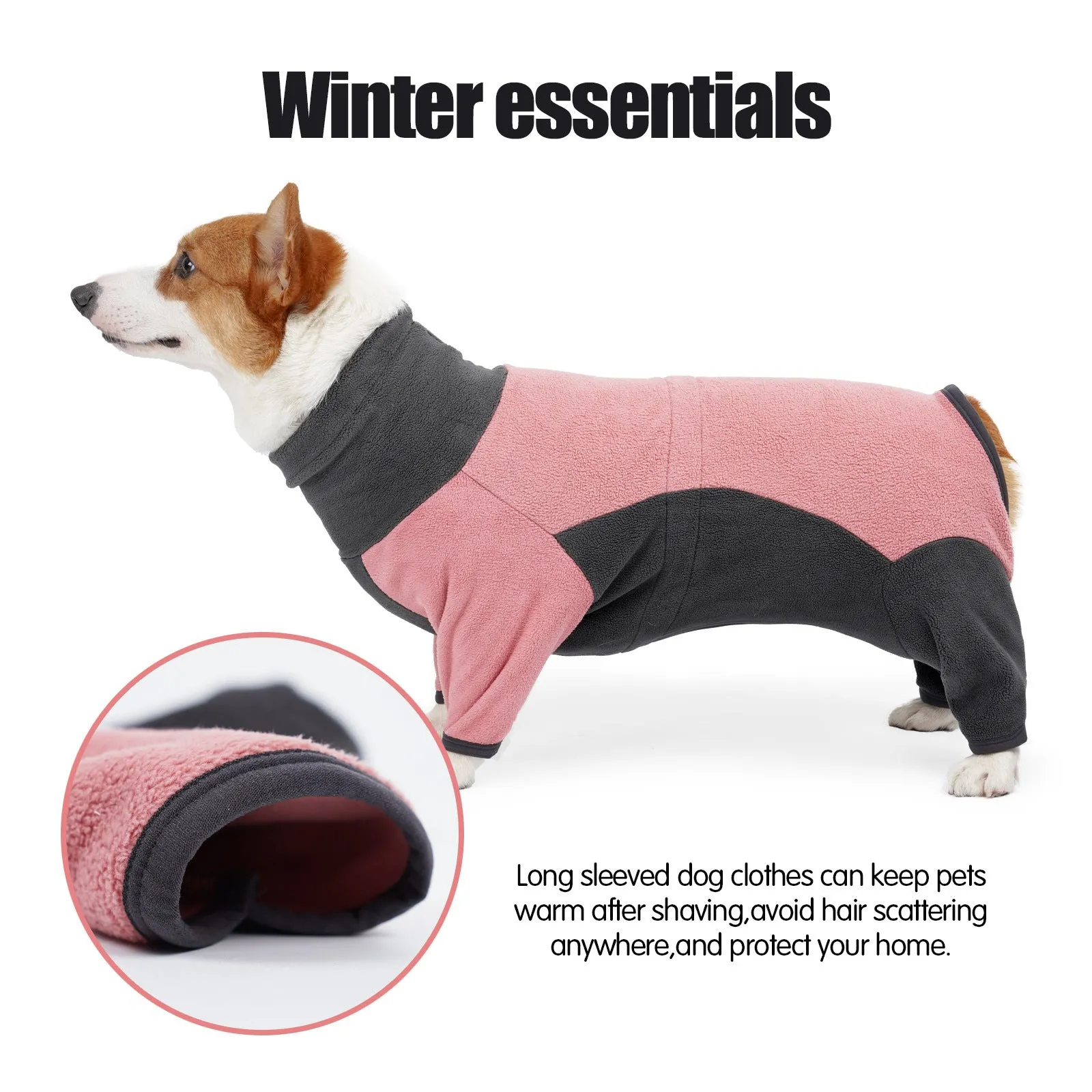 Fleece dog coat cold proof for winter in bluish grey colour on a pet